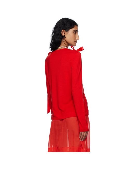 Simone Rocha Red Bow Ribbon Tail Long Sleeve T-Shirt