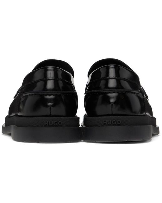 HUGO Black Leather Loafers for men