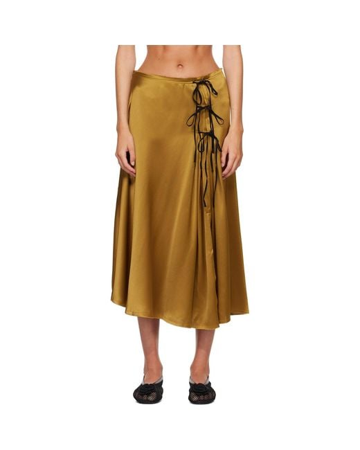 Ganni Brown Khaki Satin Midi Skirt