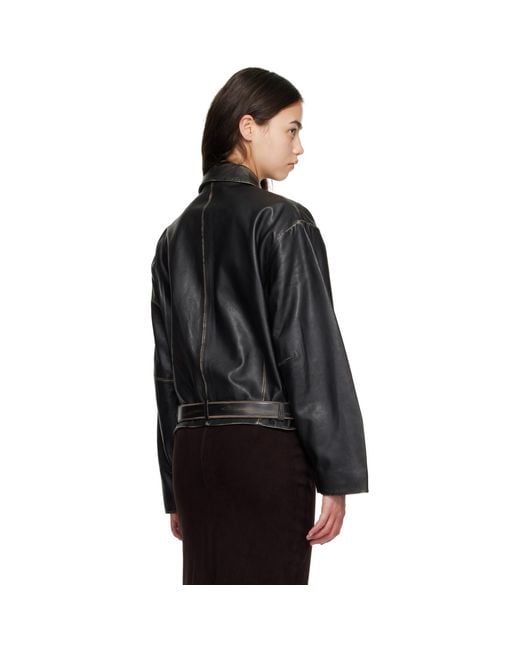 St. Agni Black Brushed Belted Leather Jacket