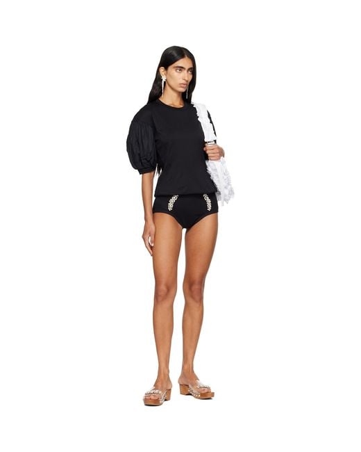 Simone Rocha Black Puff Sleeve Sculpted Contrast T-Shirt