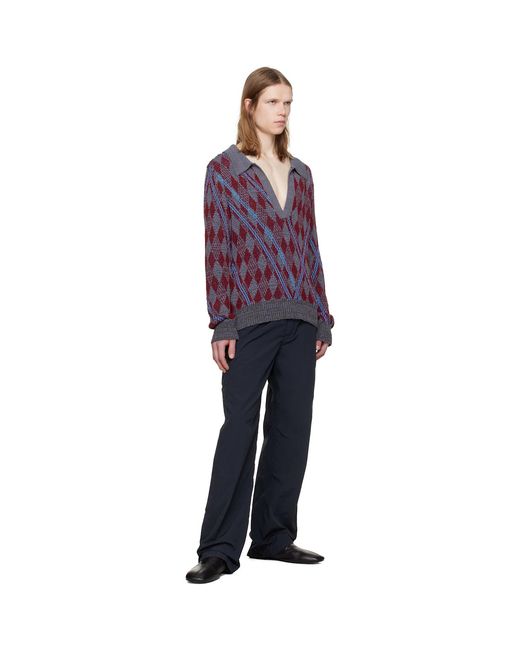 Dries Van Noten Purple Burgundy Argyle Polo for men