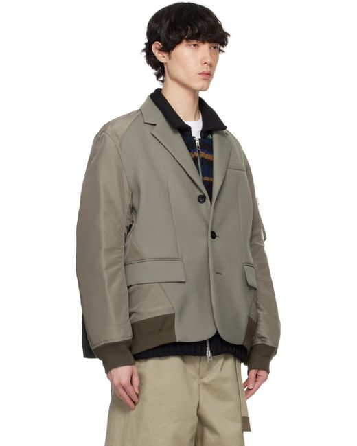 Sacai Gray Khaki Suiting Bonding Mix Blazer for men