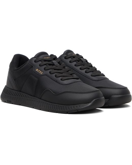 Boss Black Textured Upper Low-Top Sneakers for men
