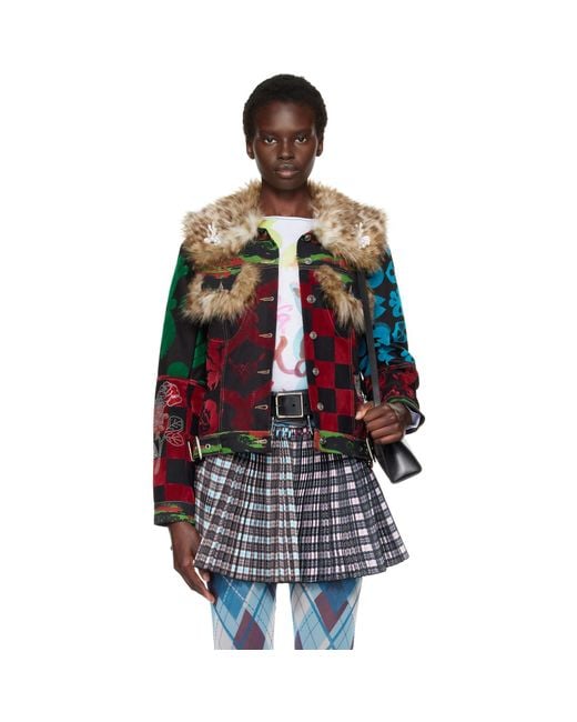 Chopova Lowena Red Patchwork Denim Jacket