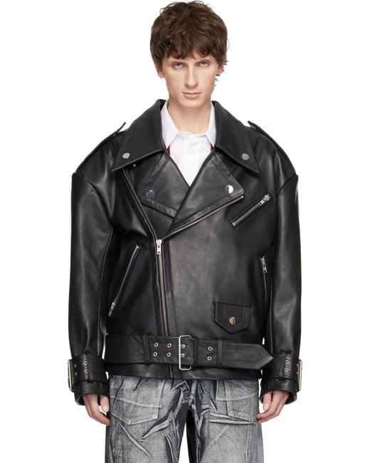VAQUERA Black Oversized Moto Leather Jacket for men