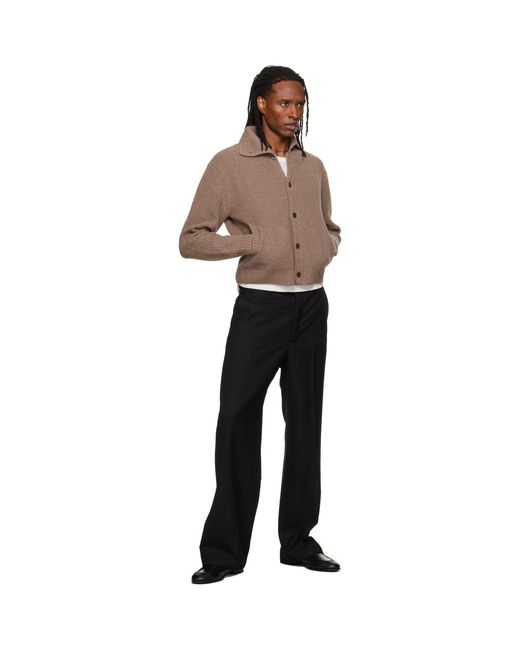 TONYWACK Brown High Neck Merino Wool Cardigan for men