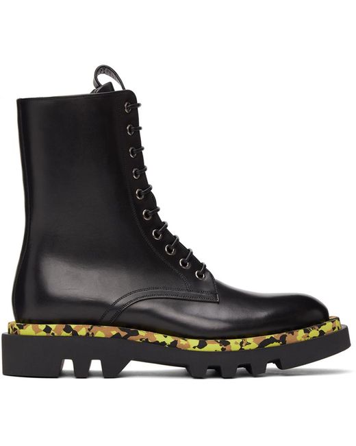 Givenchy Black Leather Camo Combat Lace-up Boots for men