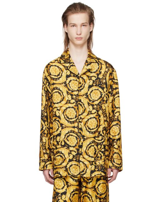 Versace Yellow Barocco Pyjama Shirt for men