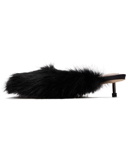 Simone Rocha Black Faux Fur Mule Heels