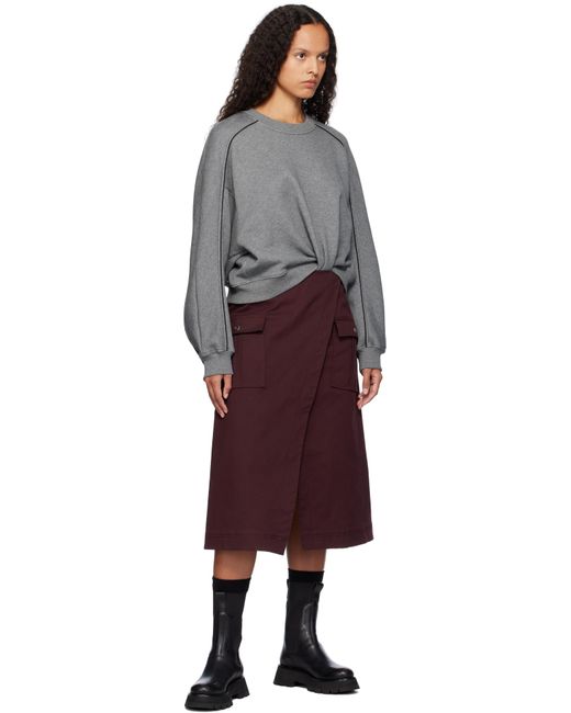 【3.1 Phillip Lim】ドレープ スウェットシャツ ワンピース 3.1 Phillip Lim グレー&バーガンディ ドレープ スウェット