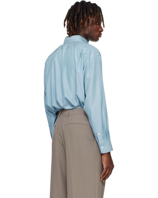 Auralee Blue Silk Broad Button Down Shirt for men