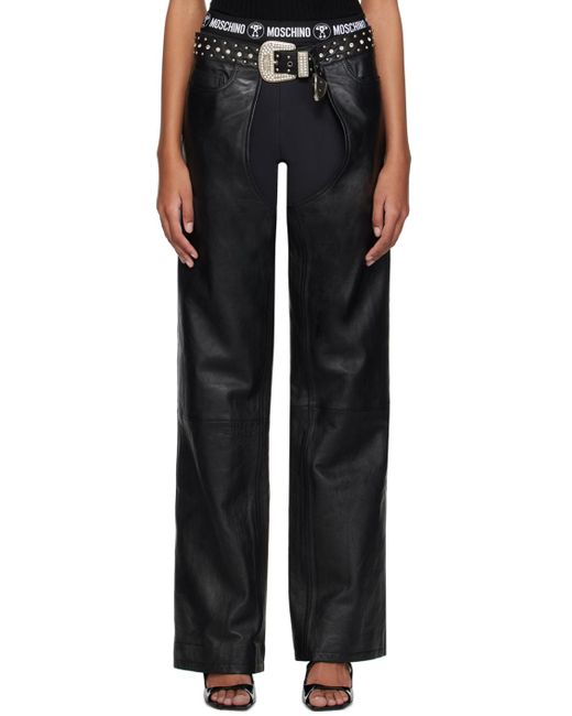 Moschino Jeans Black Buckle Leather Chaps