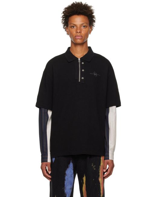 Feng Chen Wang Black Paneled Polo for men