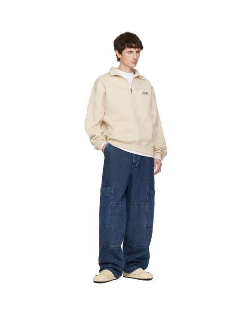 Jacquemus Natural 'The Gros Grain' Zipped-Rollneck Sweatshirt for men
