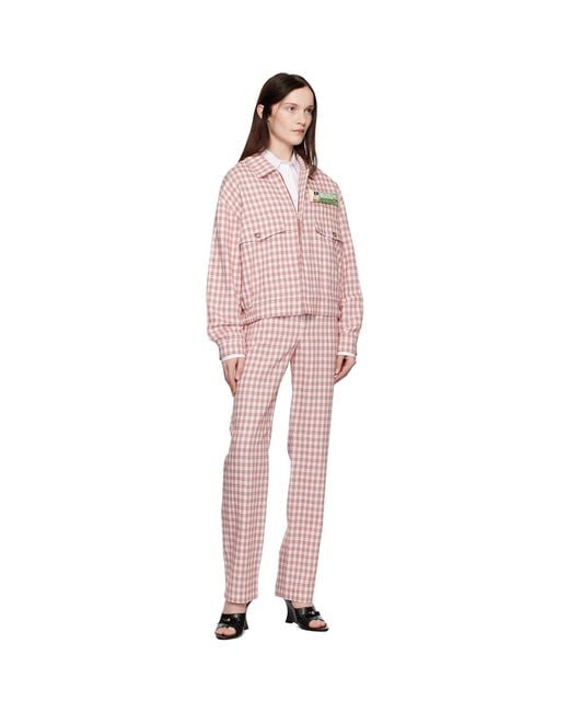 Moschino Pink Viscose-Linen Check Trousers