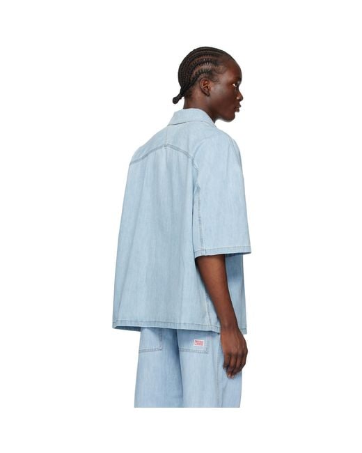 Bottega Veneta Blue Denim Bowling Shirt for men
