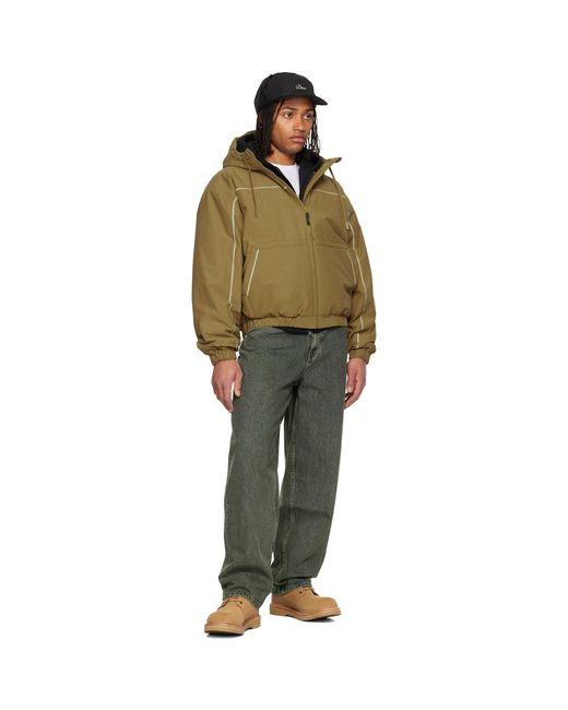 Dime Green Khaki Quilted Ripstop Puffer Jacket for men