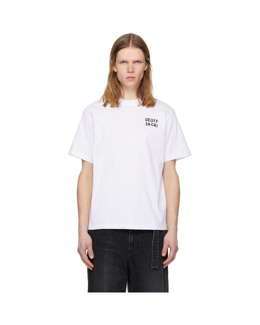 Sacai White 'Geoff Embroidery T-Shirt for men