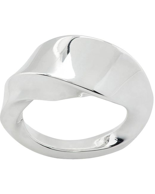 Bottega Veneta White Silver Twist Ring