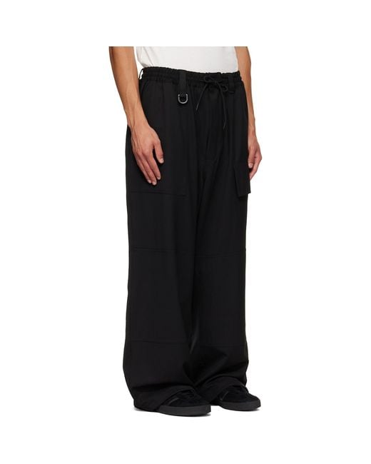 Y-3 Black Wool Wide Cargo Pants for men