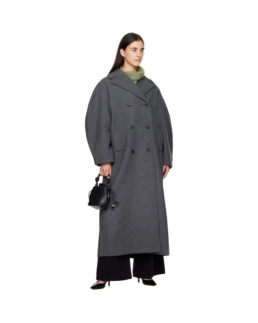 Ganni Black Wool Oversized Long Pea Coat