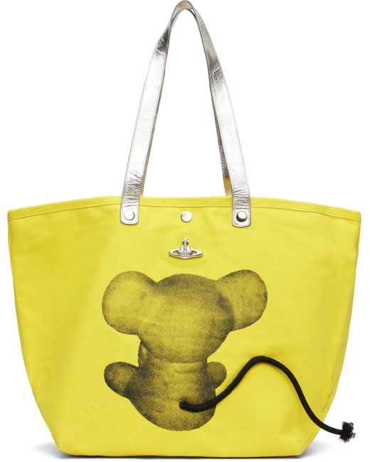 Vivienne Westwood Yellow Mouse Printed Canvas Utility Shopper Tote for men