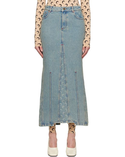 Jupe Longue Bleue En Denim À Motif À Logos Imprimé Au Laser MARINE SERRE en coloris Blue