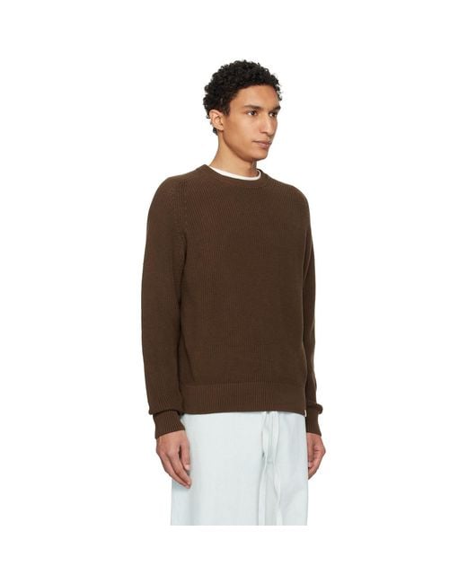 Merz B. Schwanen Brown Sturdy Ribbed Cotton Sweater for men