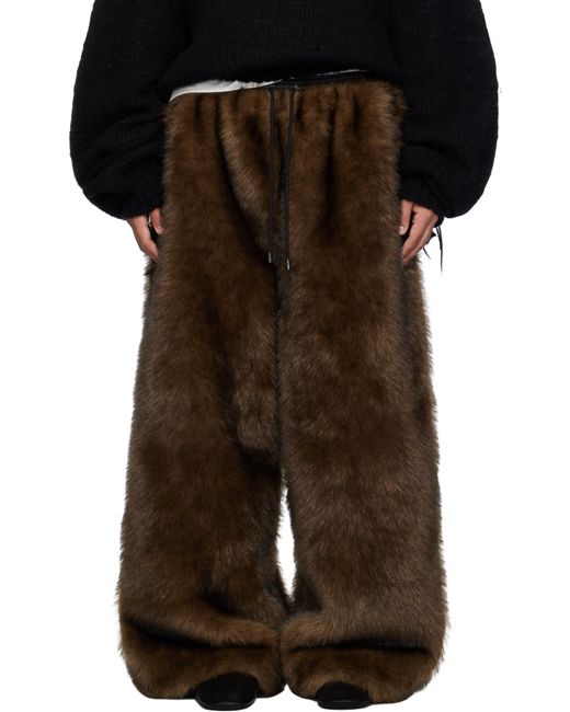 Lu'u Dan Black Yeti Wide-Cut Bontan Faux-Fur Sweatpants for men
