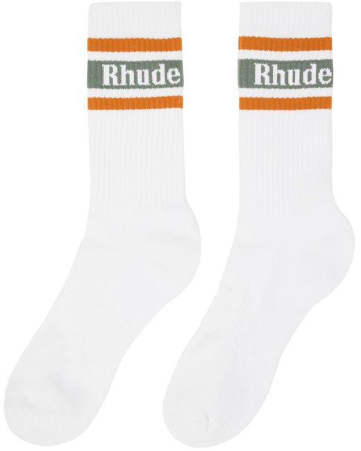 Rhude White Stripe Logo Socks for men