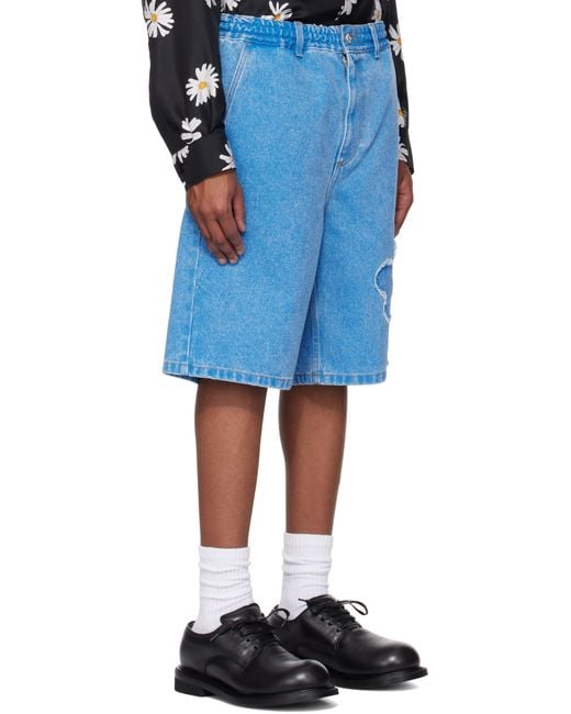 メンズ Marni ブルー パッチ デニムショートパンツ Blue