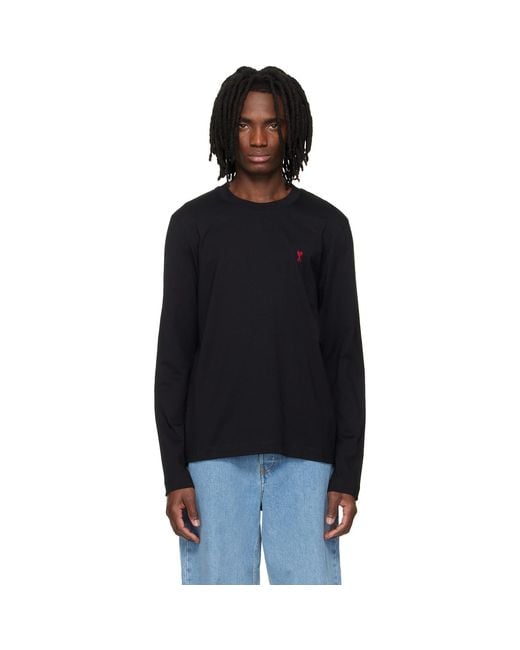 AMI Black Cotton Ami De Coeur Longsleeves T-shirt for men