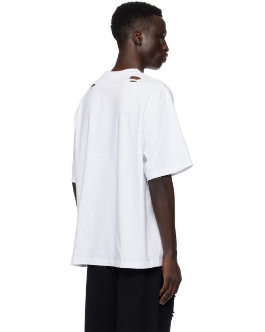メンズ we11done ホワイト ディストレス Tシャツ White