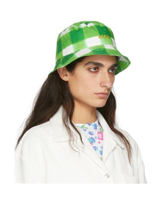 MSGM Green Plaid Bucket Hat