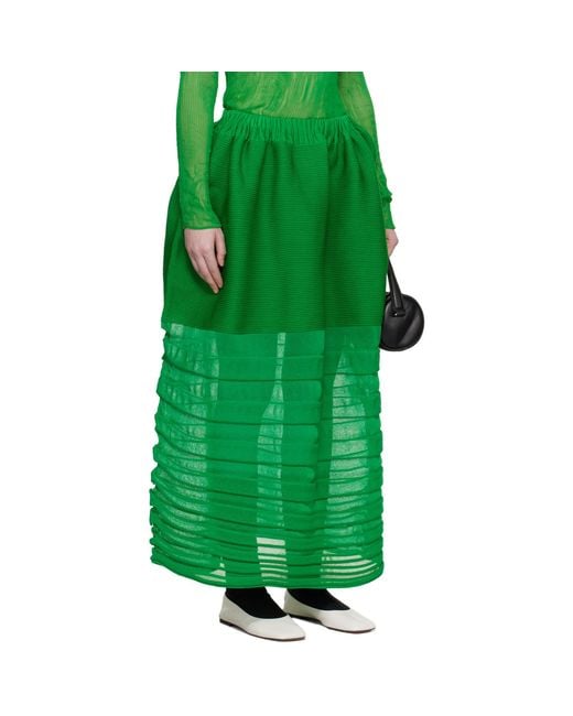 Issey Miyake Green December Moving Knit Midi Skirt