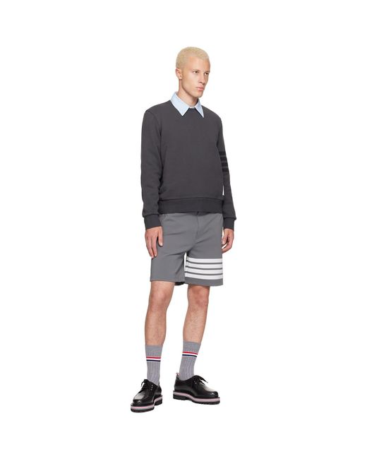 Thom Browne Gray Long Sleeve Tonal Printed 4 Bar Crewneck for men