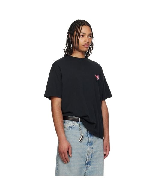 Maison Margiela Black 'Floral Mm' Embroidered Cotton T-Shirt for men