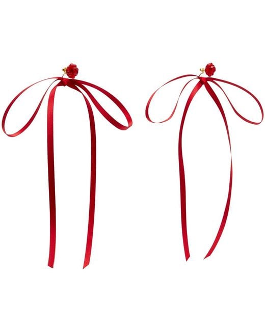 Simone Rocha Red Bow Ribbon Stud Earrings