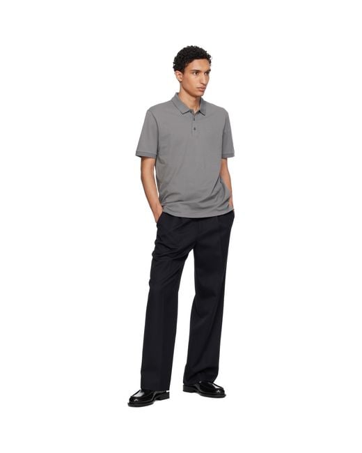 HUGO Gray Cotton Piqué Logo Polo for men