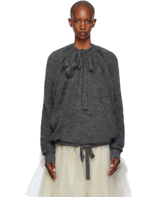 Molly Goddard Black Mohair-Blend Crewneck Sweater with Floral Appliqués
