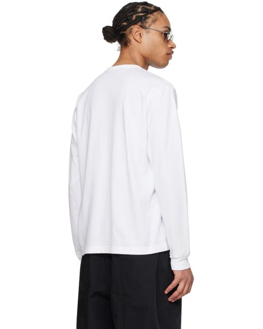 メンズ Comme des Garçons ホワイト パッチポケット 長袖tシャツ White