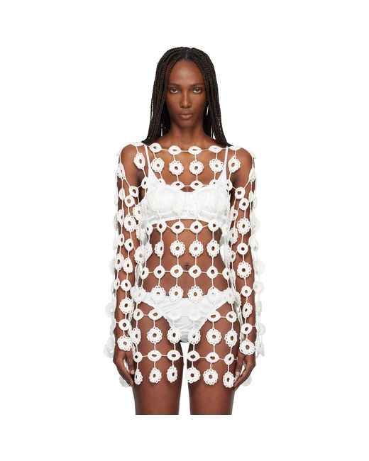 Róisín Pierce White Crochet Floating Florals Knit Blouse