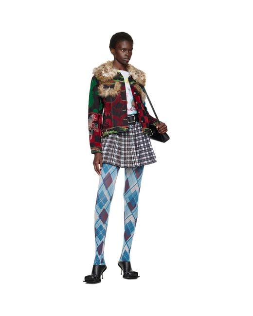 Chopova Lowena Blue Bonnet Flocked Mesh Leggings