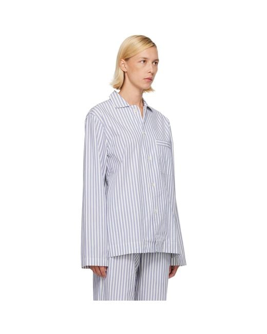 Tekla Blue Poplin Long-Sleeved Pyjama Shirt
