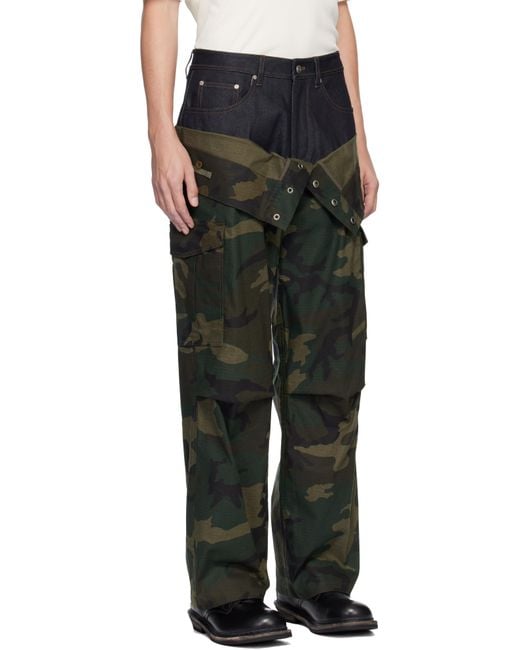 ANDERSSON BELL Black Khaki Camo Double Waist Work Wide-Leg Trousers for men