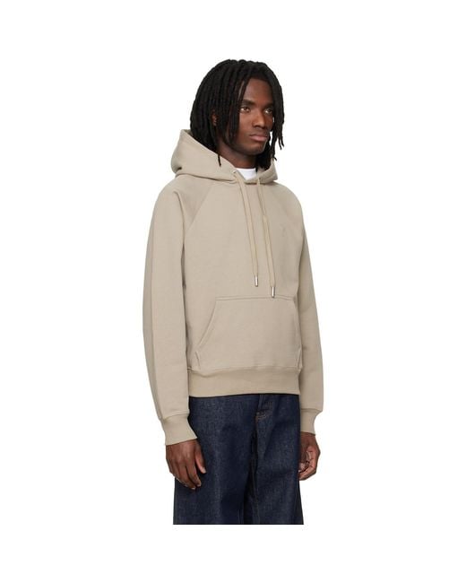 AMI Blue Cotton Embossed Ami De Coeur Hoodie for men