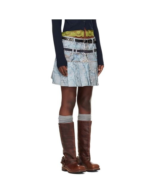 ANDERSSON BELL Black Python Fade Denim Printed Miniskirt