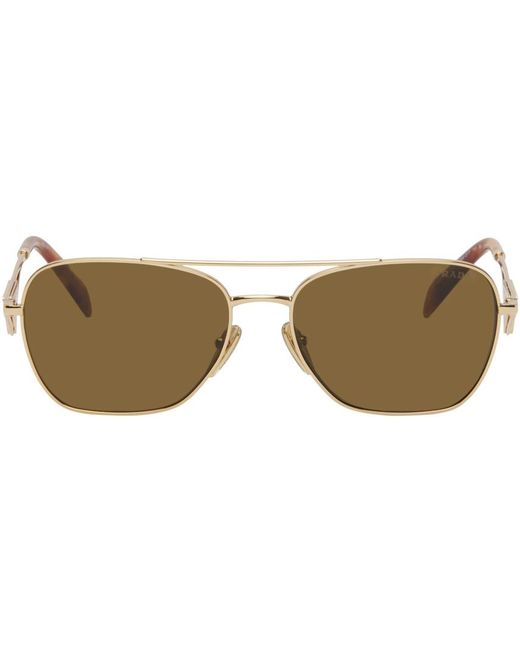 Prada Black Gold Triangle Logo Sunglasses