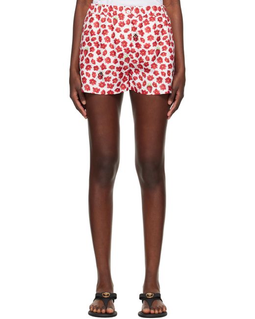 Versace ホワイト＆レッド Strawberry Garden ショートパンツ Red